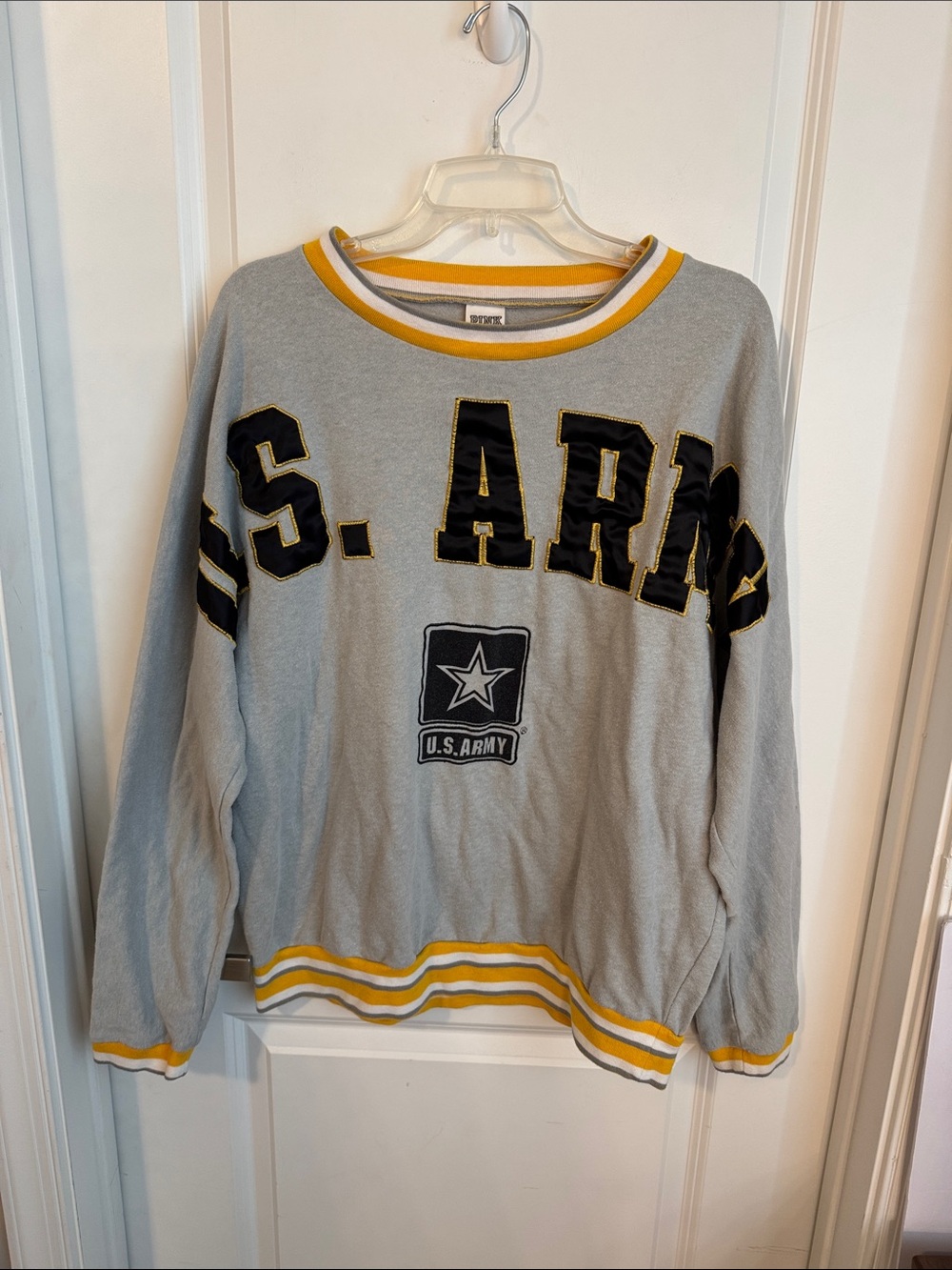 PINK Victoria's Secret Light Gray U.S. Army Sweatshirt with Yellow Trim